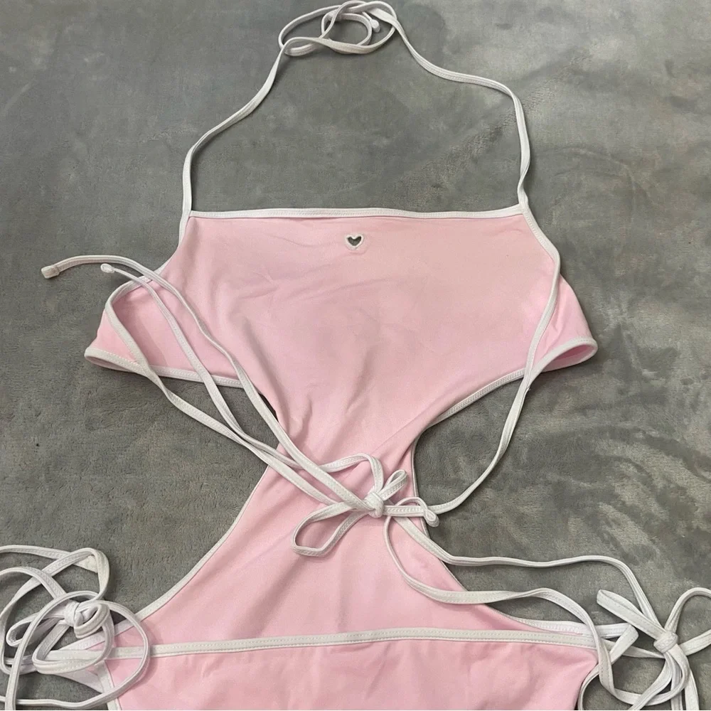 New! Frankie’s bikinis Amalia one piece monokini pink heart 24672